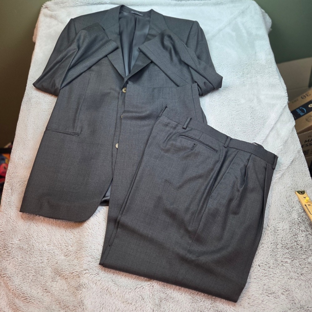Ermenegildo Zegna Wool Suit Mens 48L Trofeo Glen Check 3-Button Gray Two Piece